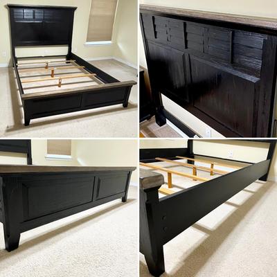 Five (5) Piece ~ Solid Wood Queen Size Bedroom Set ~ Black Stain With Rustic Wood Tops