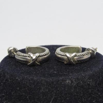 Retro Silver Tone Small Hoop Tied Knot Textured Earrings