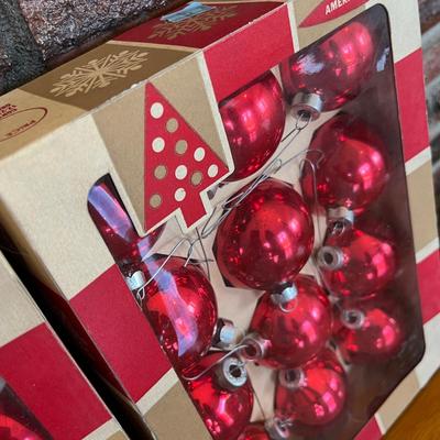 3 boxes vintage red ball ornaments