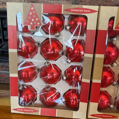 3 boxes vintage red ball ornaments