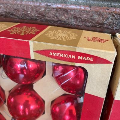 3 boxes vintage red ball ornaments