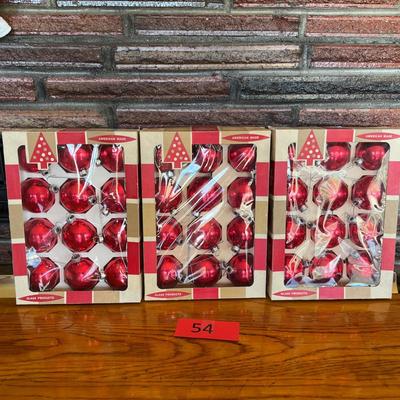 3 boxes vintage red ball ornaments