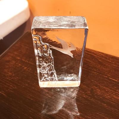 Lot #78  Edenfalk Skruf Etched Bird Paperweight - Mid Century - signed - Swedish