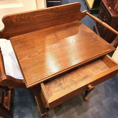 Lot #79  Antique Rolling Oak Washstand w/drawer