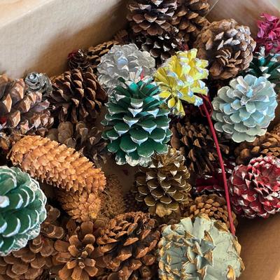 Box of painted pine cones