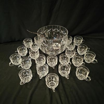 Clear Glass Punch Bowl w/Ladle & 22 Cups  (DR-JS)