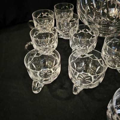 Clear Glass Punch Bowl w/Ladle & 22 Cups  (DR-JS)