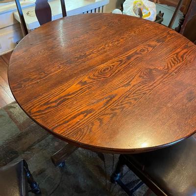 Antique Oak Table and Chairs with 3 Leaves