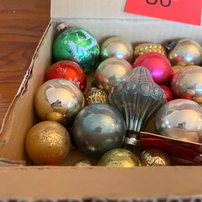 Box of vintage ornaments