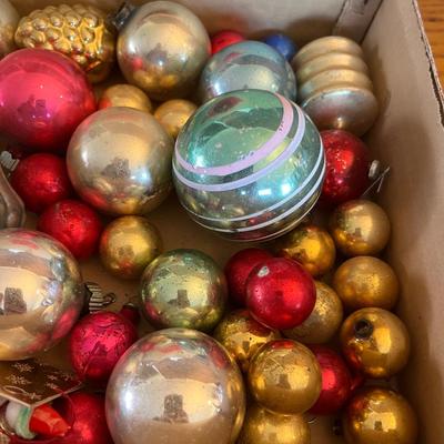 Box of vintage ornaments