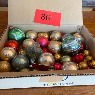 Box of vintage ornaments