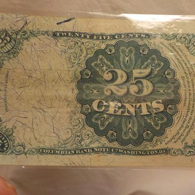 1800's United States Fractional Cent Bill. ( rea). Tewnty five cents bill. est. $20 to $10.