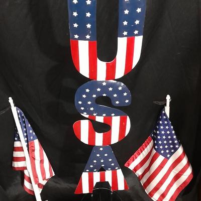Metal USA with detachable stand Team USA cap and two vehicle window USA flags