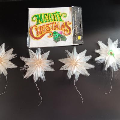 Vintage reflective Fiberglass snowflakes with Sequin Merry Christmas applique