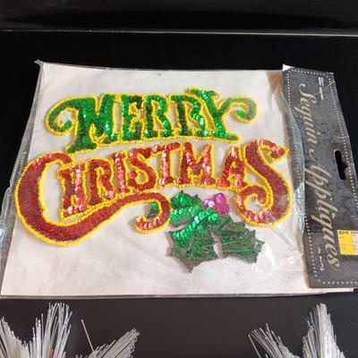 Vintage reflective Fiberglass snowflakes with Sequin Merry Christmas applique