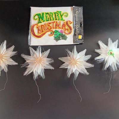 Vintage reflective Fiberglass snowflakes with Sequin Merry Christmas applique