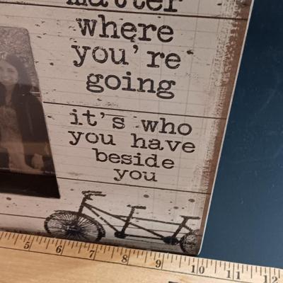 It doesn't matter where you're going it's who you have beside you photo frame with faux sunflowers.