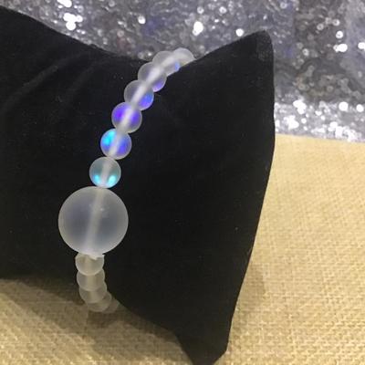 Mermaid Bracelet Iridescent Moonstone Rainbow Glass  Bead Sparkly