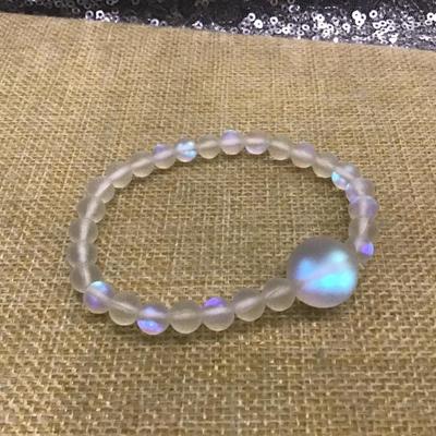 Mermaid Bracelet Iridescent Moonstone Rainbow Glass  Bead Sparkly