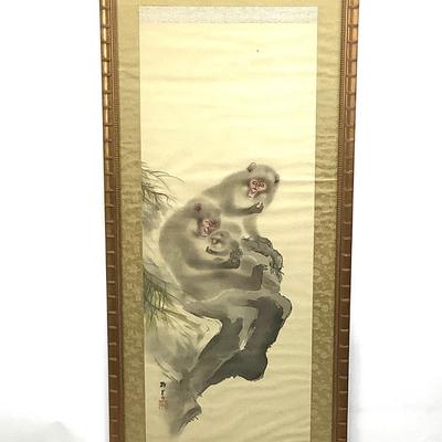 1044 Scroll Painting on Silk Monkey Family