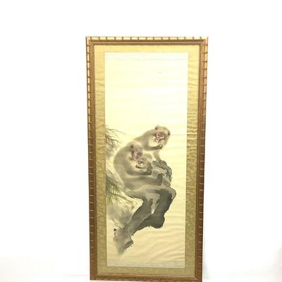 1044 Scroll Painting on Silk Monkey Family