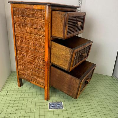 Wooden + Bamboo Nightstand/Side Table with 3-Drawers