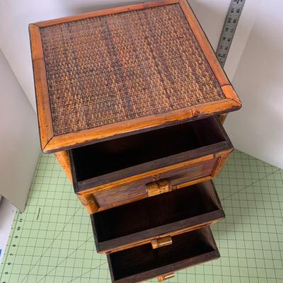 Wooden + Bamboo Nightstand/Side Table with 3-Drawers