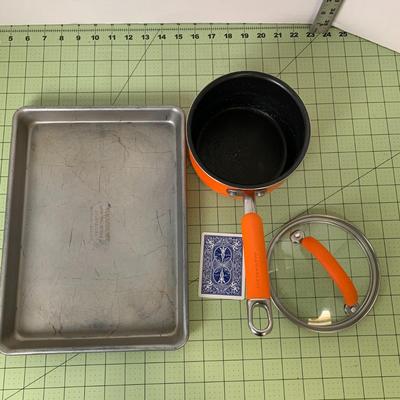 Baking Pan and Orange Pot with Lid