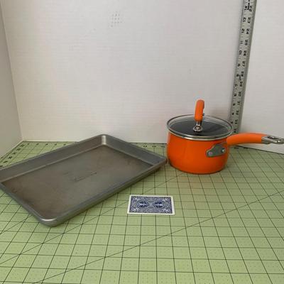 Baking Pan and Orange Pot with Lid