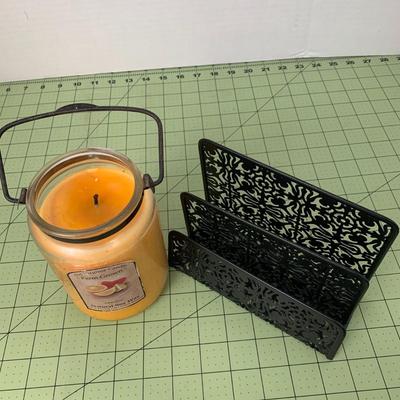 Mail Filer and Citrus Candle