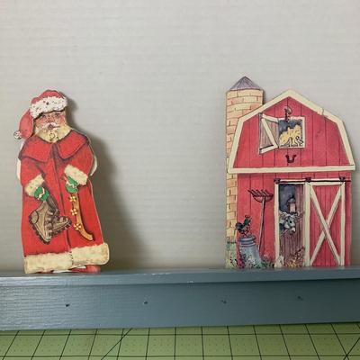 Wooden "Paper" Dolls - Christmas and Farm Set with Display Shelf