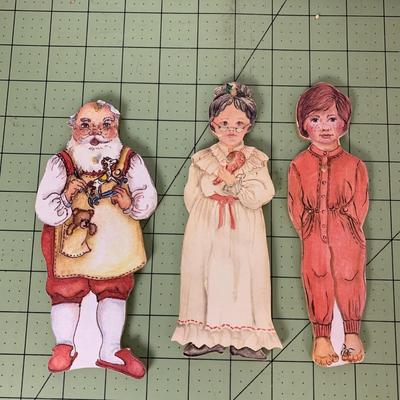 Wooden "Paper" Dolls - Christmas and Farm Set with Display Shelf