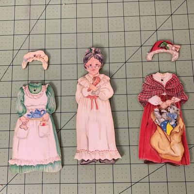 Wooden "Paper" Dolls - Christmas and Farm Set with Display Shelf