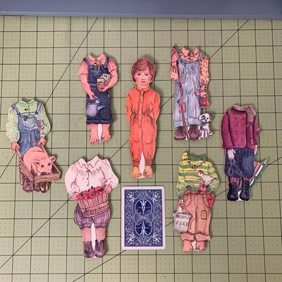 Wooden "Paper" Dolls - Christmas and Farm Set with Display Shelf