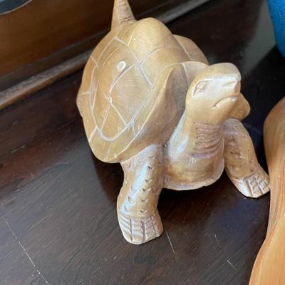 Wood Turtle and Bowl with Vase