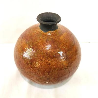 Lot #81  Studio Raku Pottery Vase - signed by Listed Artist Elinor Jensen