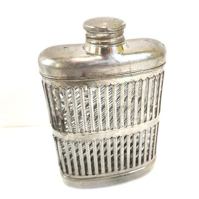 Lot #83  Antique Prohibition-era Chrome Cage Flask