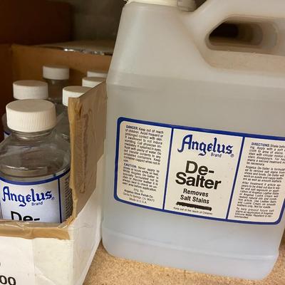 Shelf 24 Inventory Angelus Finisher (150+ Bottles) DeSalter (70+ Quarts) Leather Preparer (18 cans)