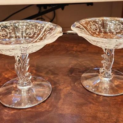 Lot #89  Pair Vintage Fostoria Crystal Compotes in the "Navarre" pattern