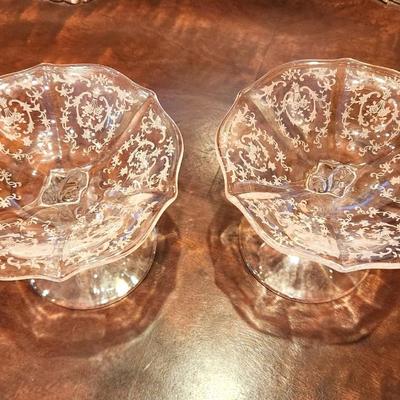 Lot #89  Pair Vintage Fostoria Crystal Compotes in the "Navarre" pattern