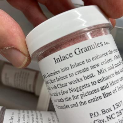 Shelf 33 Inventory InLace Products Granules (82 bottles) & Metalic Dust (45 tubes) & 16 Sample Packs