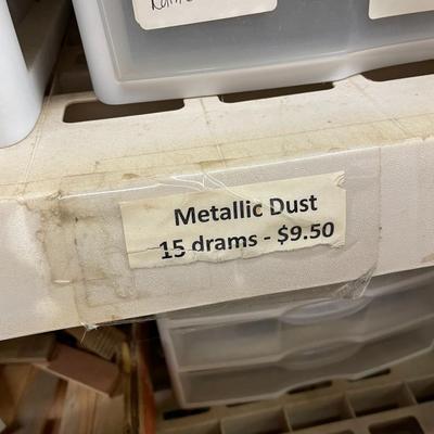 Shelf 33 Inventory InLace Products Granules (82 bottles) & Metalic Dust (45 tubes) & 16 Sample Packs