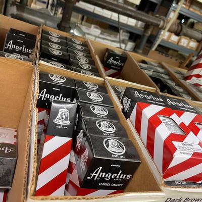 Shelf 35 Angelus Shoe Dressing Open Cases 84 Bottles