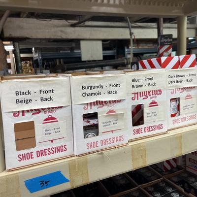 Shelf 35 Angelus Shoe Dressing Open Cases 84 Bottles