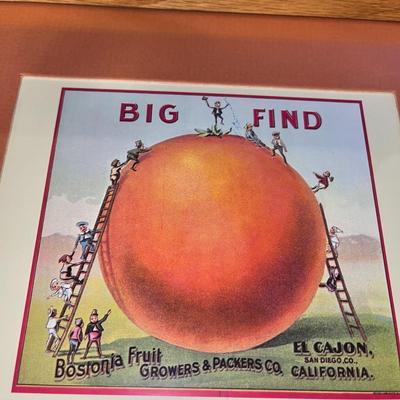 "BIG FIND" FRAMED AND MATTED FRUIT LABEL 