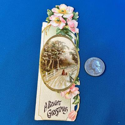 VINTAGE EMBOSSED CHRISTMAS GREETING BOOK MARK SIZED CARD