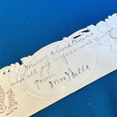 VINTAGE EMBOSSED CHRISTMAS GREETING BOOK MARK SIZED CARD