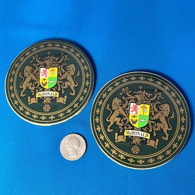 PAIR OF SCOTTISH "MCDONALD" HERALDIC CREST CORK BACKED COASTERS