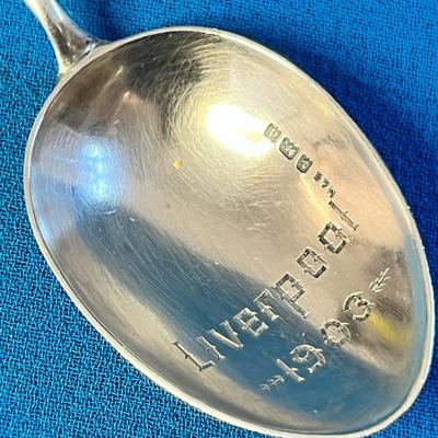 ENAMELED ORNATE STERLING SILVER SPOON INCISED "LIVERPOOL 1903" 