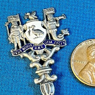ENAMELED ORNATE STERLING SILVER SPOON INCISED "LIVERPOOL 1903" 